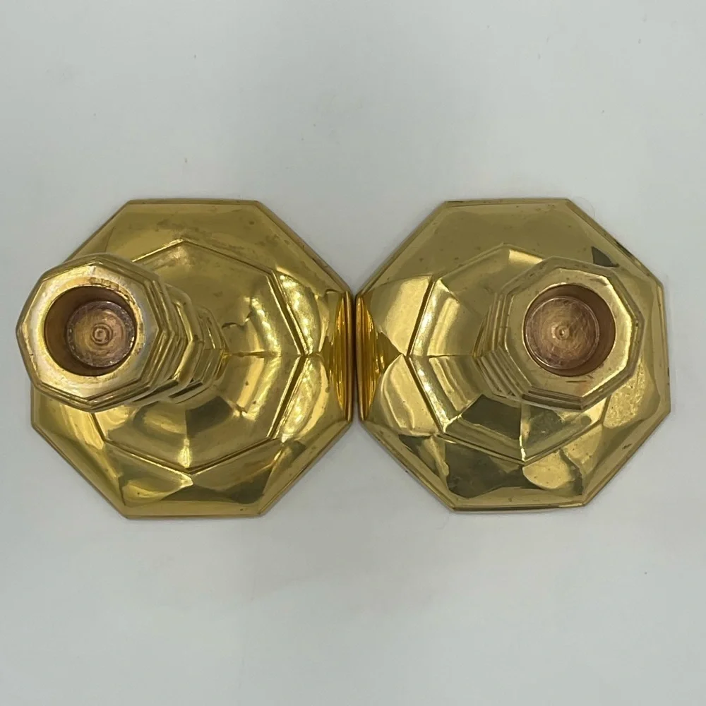 Vintage Bombay Co. Brass Candlesticks Weighted Polished Set of 2 Octagonal Base